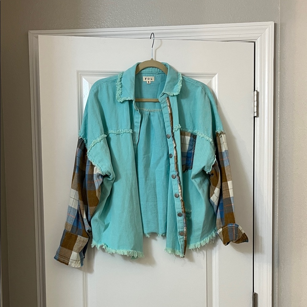 POL Turquoise and Plaid Button Down Shirt